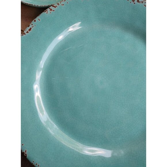 Tommy Bahama Melamine Turquoise Crackle Dinnerware Set Of 12 Rustic Edge Design - Picture 4 of 6